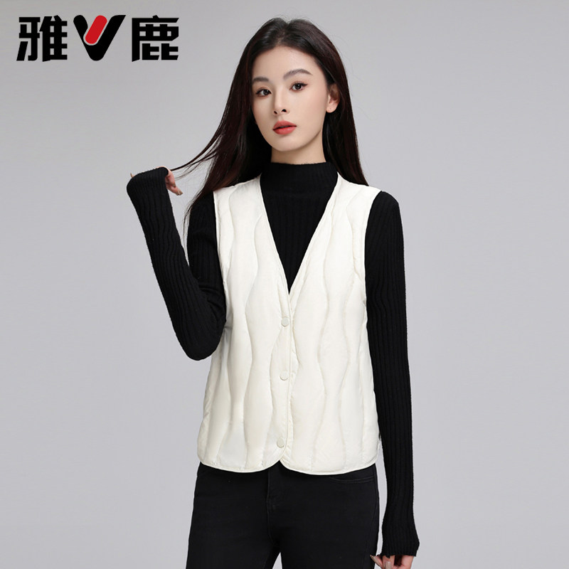 雅鹿羽绒马甲女2025冬新款修身轻薄保暖内穿坎肩内搭V领背心内胆