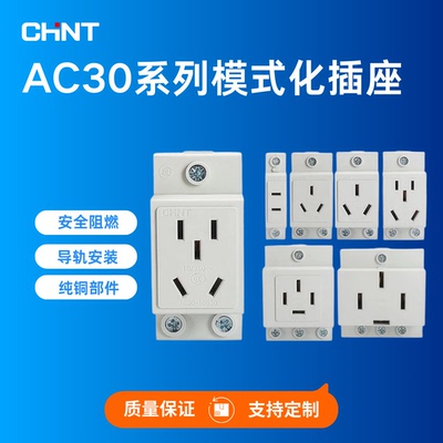 正泰模数化插座AC30配电箱10530导轨式10A插头二孔三孔多功能开关