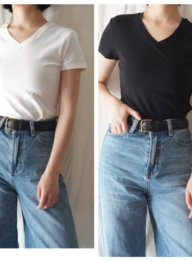 一点点优雅的时髦 Row风极简百搭修身上衣棉混纺V领纯色短袖T恤