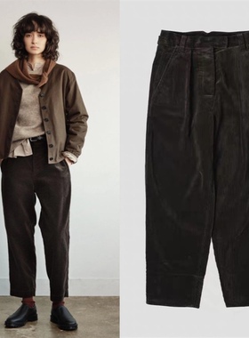 自留好版型mhl经典两色高腰翻边直筒锥形灯芯绒工装休闲裤