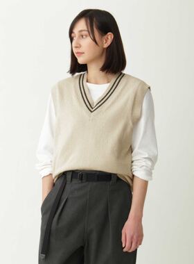 秋天快乐英式学院风纯色套头小背心女款简约v领针织马甲