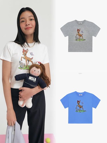 美式复古小鹿印花棉质短袖女