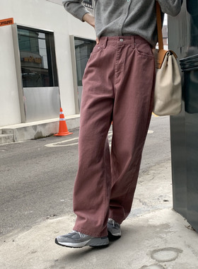 舒适日常东大门春夏新款烟粉色高腰直筒复古休闲牛仔裤女长裤