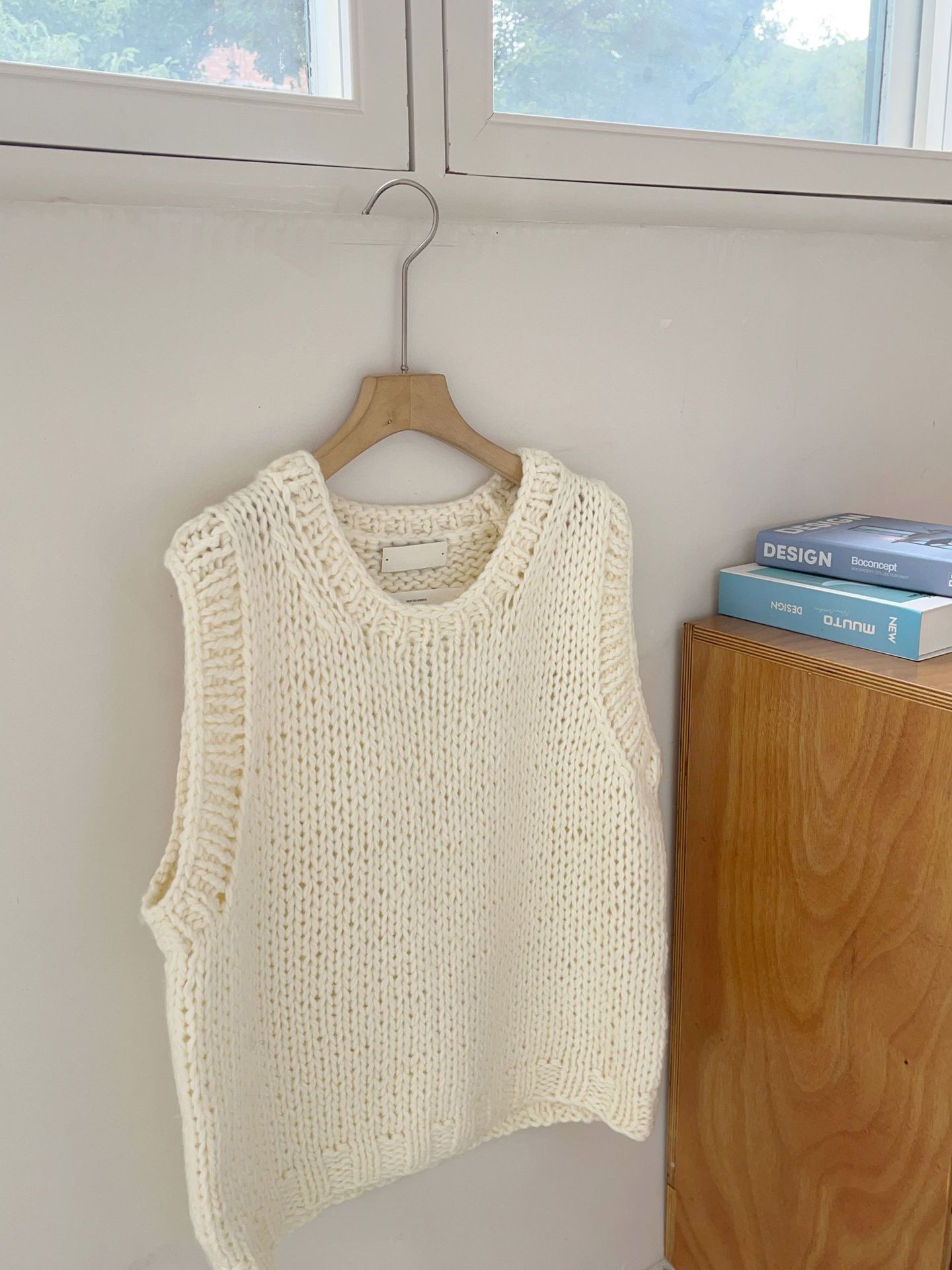 手工针织背心复古套头圆领