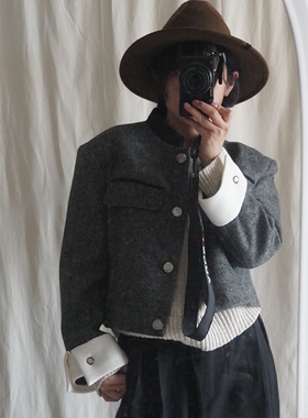 英气十足秋季新款法式小香风羊毛西装袖口撞色拼接通勤外套女厚