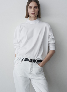 极简好搭内外皆可ROW风宽松精梳棉实穿小圆领两色百搭长袖t恤女