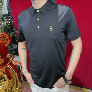 锦氨丝高端Polo衫短袖潮男潮牌 美杜莎烧花欧货翻领T恤体恤夏季