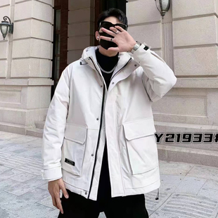潮牌连帽羽绒服短款冬季新款青年宽松潮男个性冬装加厚外套