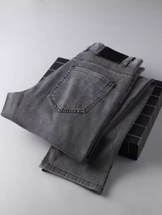 BURUEULLR欧洲站高端烟灰水洗春夏季薄款直筒修身男士商务牛仔裤