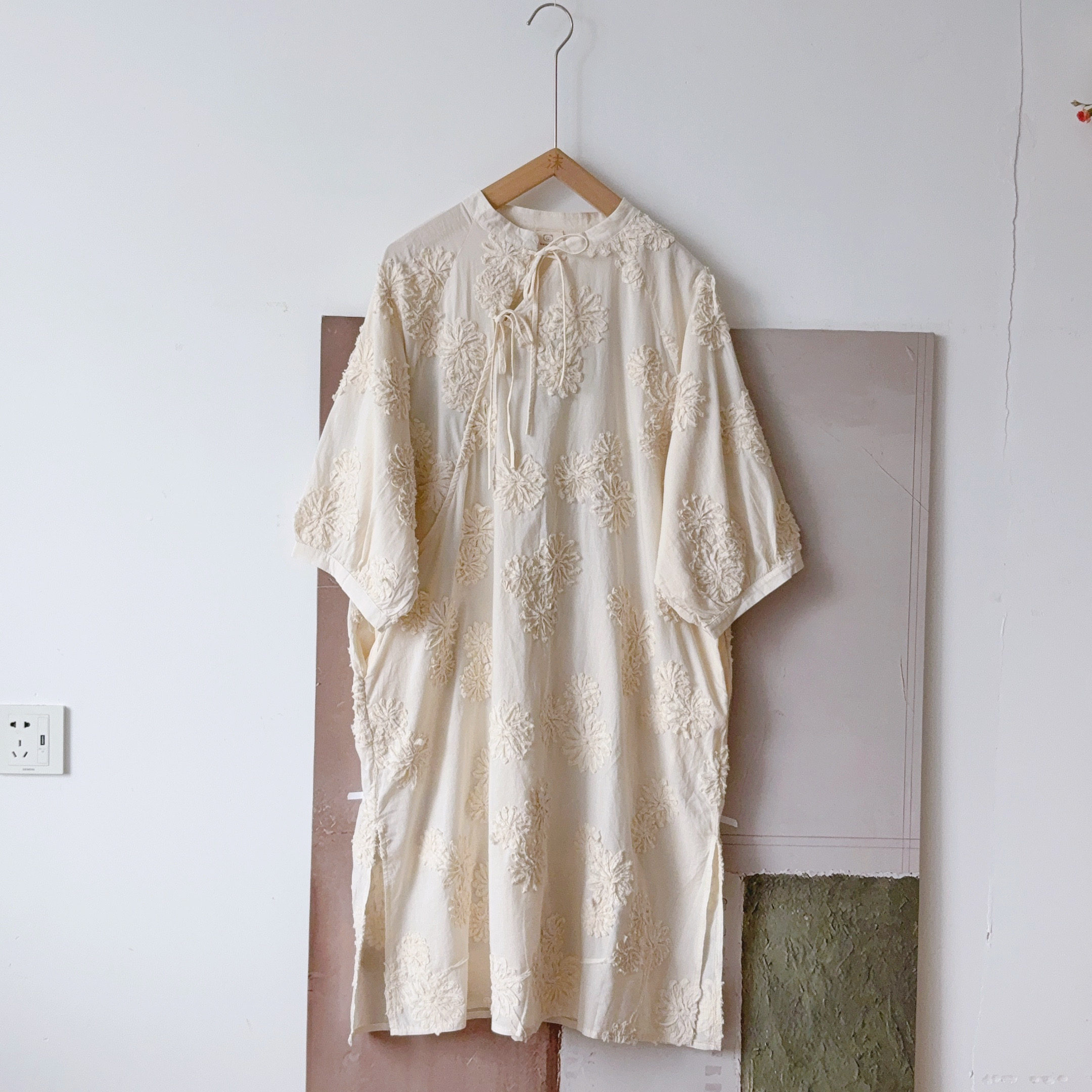 连衣裙 熊姑娘日系文艺新中式立体盘花宽松小众棉布裙子06591202