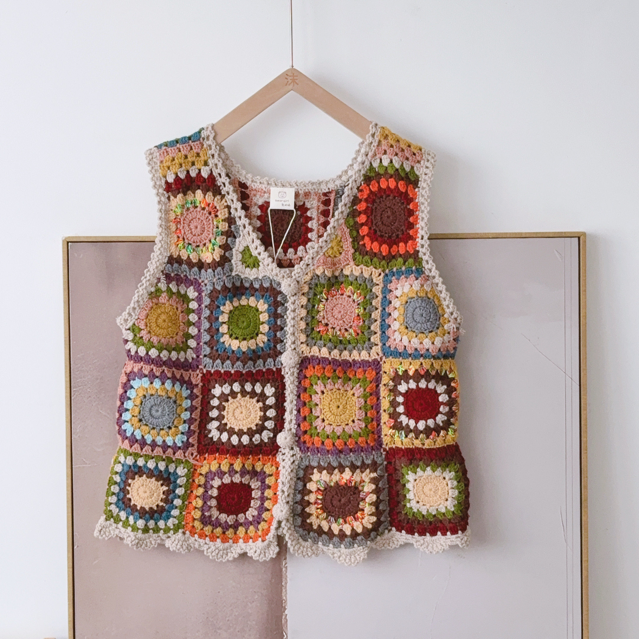 马甲 熊姑娘森系甜美手作钩花镂空复古小众叠穿宽松针织背心