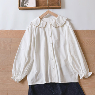 2026新日系娃娃领白衬衫长袖百搭衬衣设计感宽松柔软棉布上衣6966