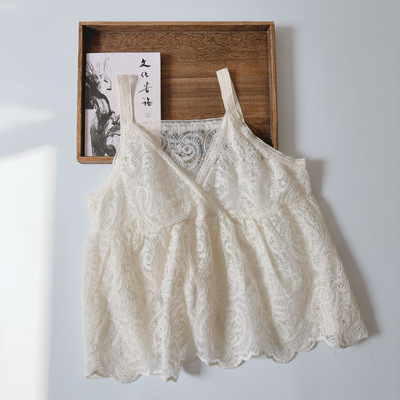 吊带 麻豆日系复古蕾丝花边拼接宽松百搭小众无袖背心上衣女7053