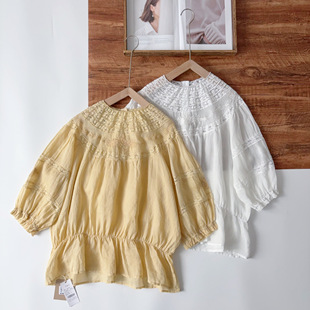 衬衫熊姑娘日系文艺复古领口刺绣拼接宽松百搭小众苎麻小衫女6