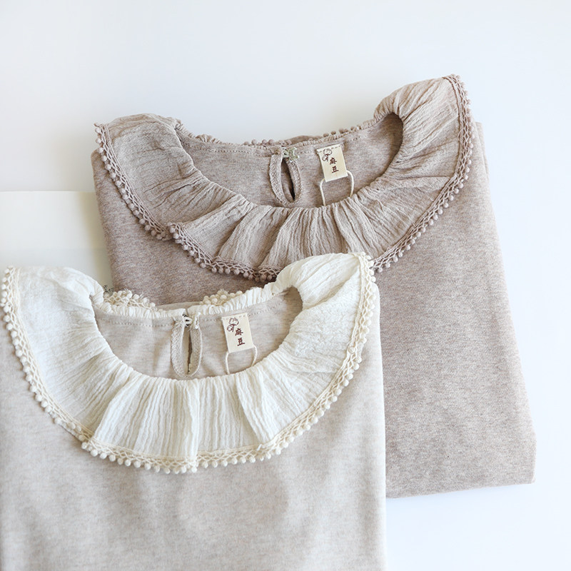 麻豆2026新 日系圆球球娃娃领纯色柔软棉长袖T恤打底衫上衣6062