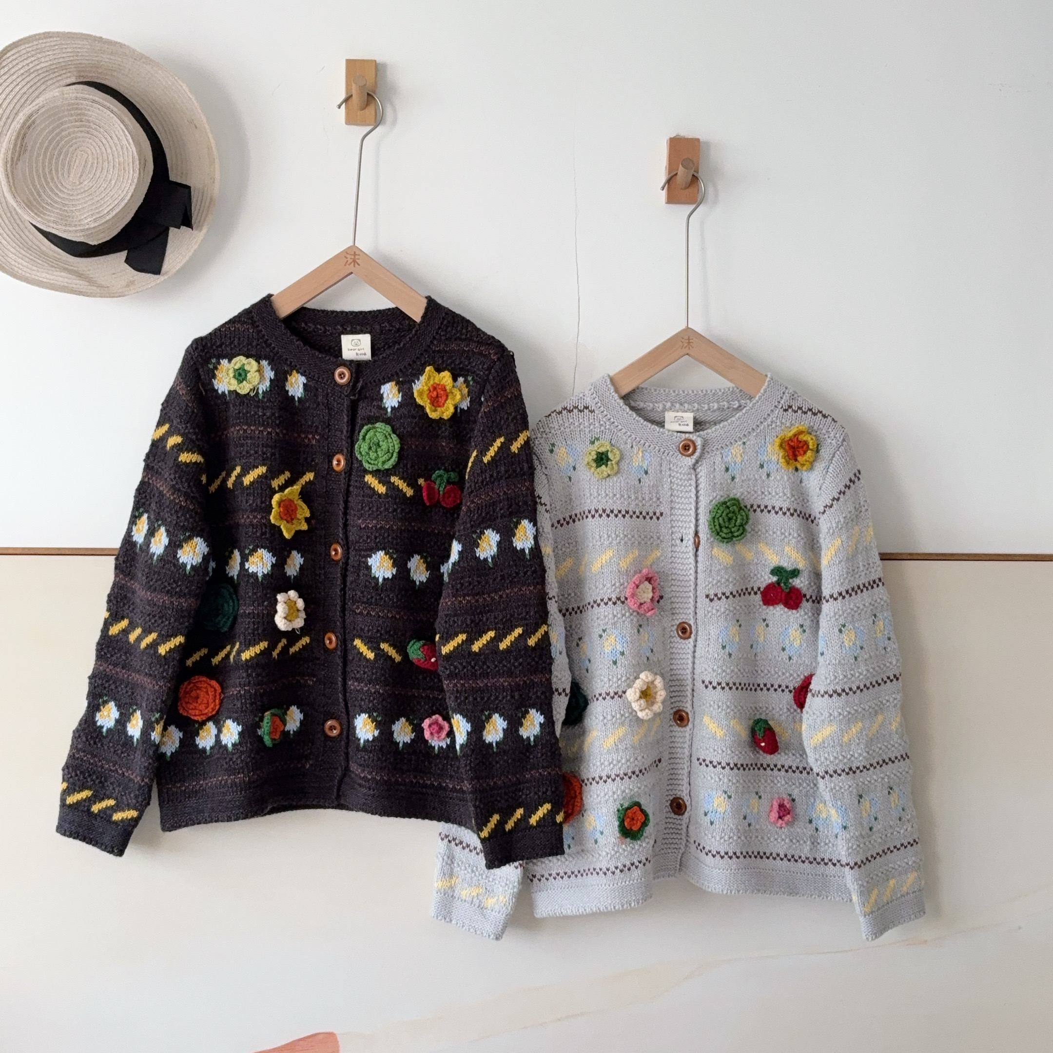 毛衣 熊姑娘森日系圆领手作花朵提花宽松长袖小众针织上衣女77615
