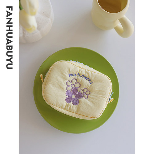 梵花不语花朵绣花撞色手拿小包