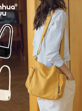 梵花不语日系帆布包女斜挎包女简约时尚布袋包学生休闲百搭单肩包