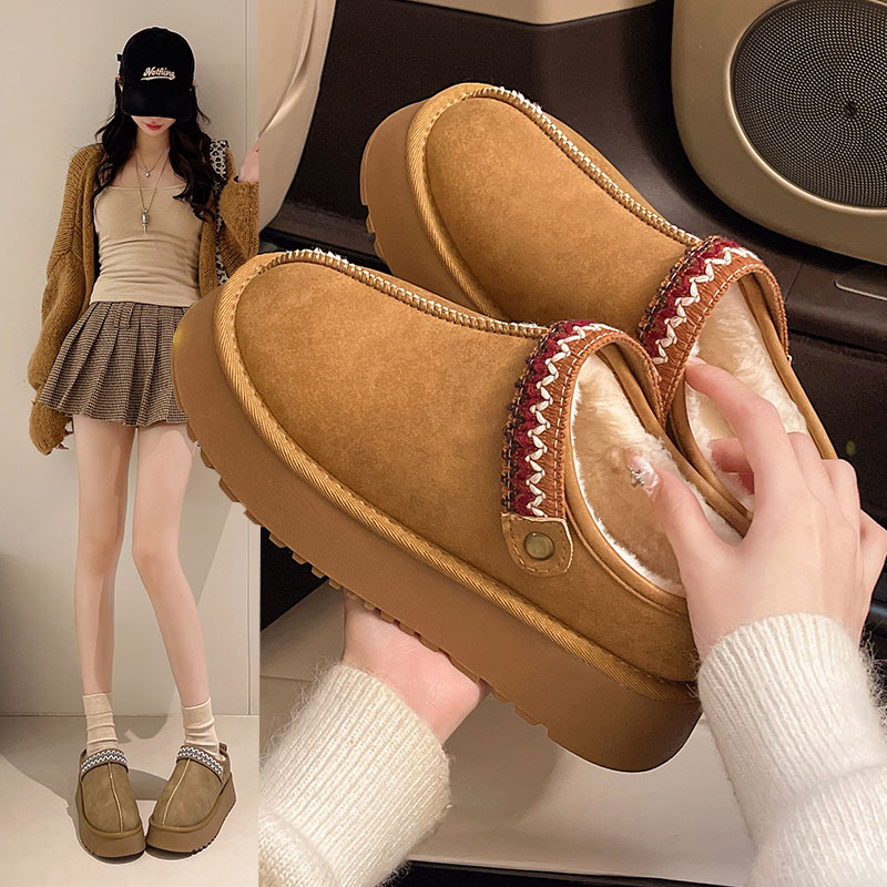 毛毛厚底拖鞋女款2025秋冬新款皮毛一体外穿增高包头拖两穿雪地靴