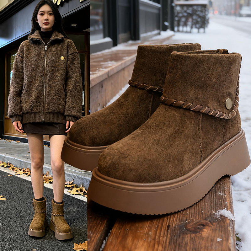 厚底勃肯短靴女2025新款秋冬增高显瘦翻折复古加绒保暖马丁靴棉鞋