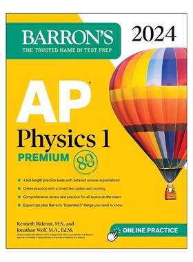 进口原版 AP Physics 1 Premium 2024 4 Practice Tests Comprehensive Review Online Practice 2024 巴朗AP物理 1备考指南高