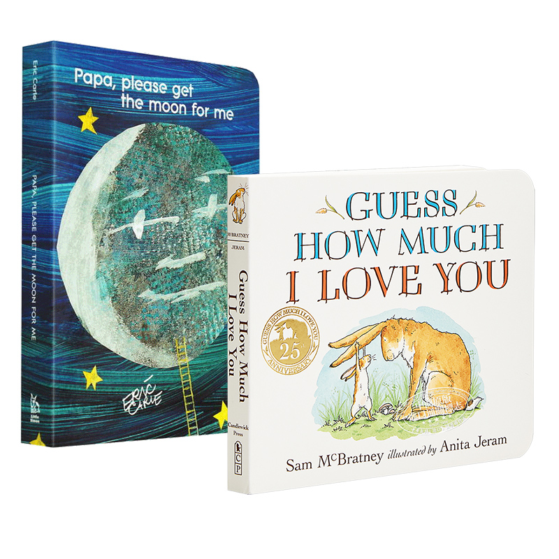 进口原版 *廖彩杏书单绘本2册 英文原版 Guess How MＵＣh I Love You 纸板书 艾瑞卡尔 Papa, Please Get the Moon f