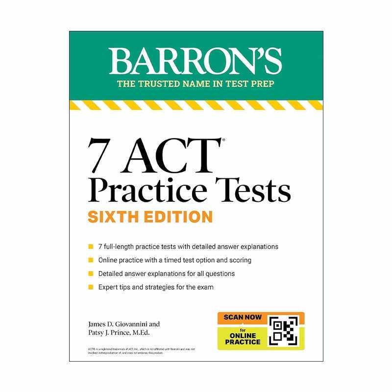 进口原版 英文原版 7 ACT Practice Tests Premium + Online Practice 巴朗 ACT考试7套练习题 附在线练习 第6版 英文版 进口英