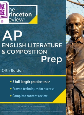 进口原版 *新版2024版普林斯顿AP考试 英语文学与写作 5次练习测试Princeton Review AP English Literature   Princeton Universi