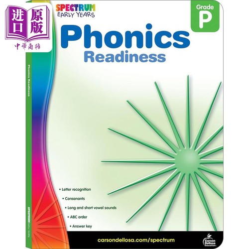 进口原版 *光谱练习册 自然拼读预备课程 学前班Spectrum Phonics Readiness Grade PK 英文原版进口教辅 Carson De   Carson Dell