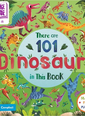 进口原版 *101恐龙在这里 There are 101 Dinosaurs in This Book英文原版 儿童动物图画书 翻翻纸板书2-6岁 配对游   Campbell Bo
