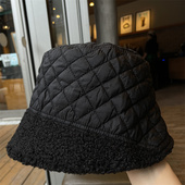 韩版 夹棉不规则羽绒渔夫帽子女秋冬保暖显瘦前长后短羊羔毛盆帽