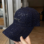 保暖时尚 小香风亮片鸭舌帽子女秋冬季 百搭黑色棒球帽潮 韩版 新款