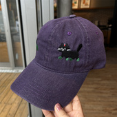 男女防晒棒球帽遮阳帽 新款 可爱卡通小猫刺绣鸭舌帽新款 显脸小秋季