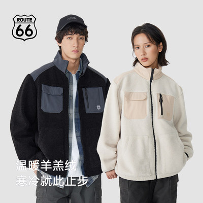 ROUTE66/66号公路羊羔绒棉服外套男冬季户外加厚抓绒衣保暖棉衣女