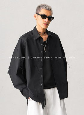 JUPSTUDIO简约现代风流苏翻领廓形衬衫男士长袖纯棉百搭休闲外套