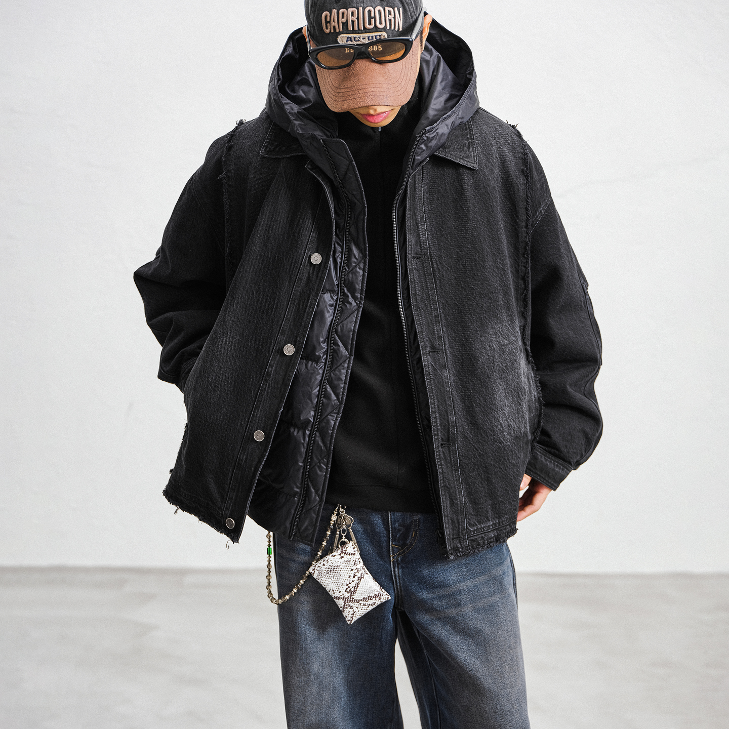 JUPSTUDIO90%白鸭绒牛仔羽绒服男