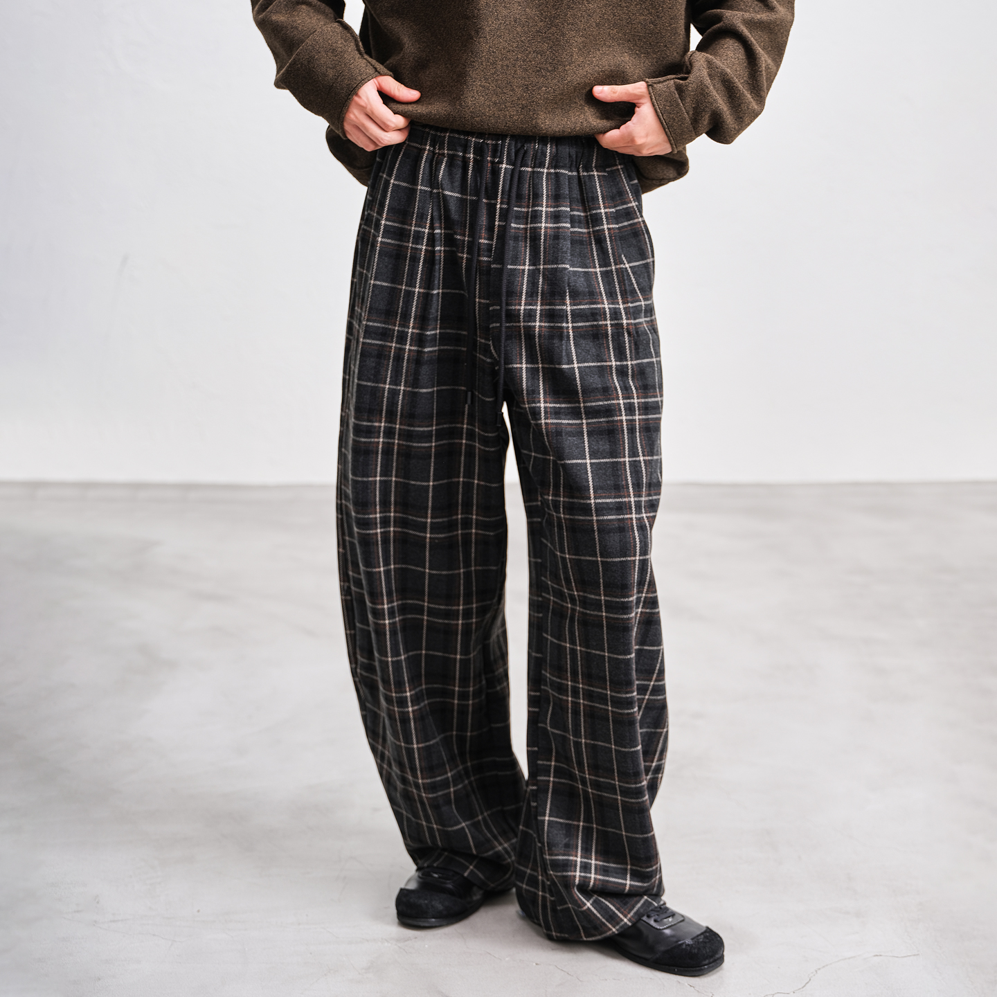 JUPSTUDIO垂坠感拼色格子休闲裤