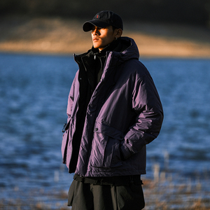 JUP山系户外机能风拼接连帽羽绒服男冬季新款男装宽松保暖外套潮