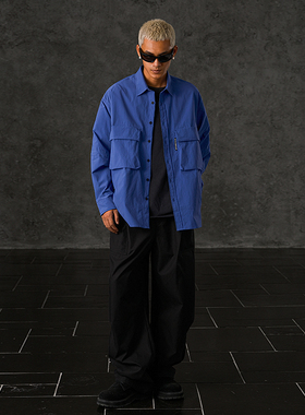 JUP美式潮牌工装轻户外大口袋新款衬衫男秋季宽松休闲衬衣外套潮