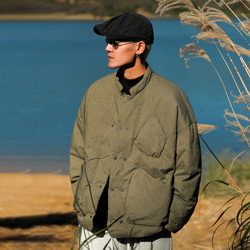 JUP日系复古潮牌拼接立领羽绒服男2024秋冬新款潮流宽松保暖外套