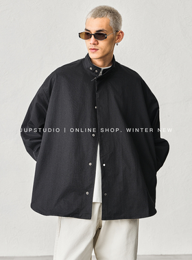 JUPSTUDIO极简风立领夹克男装宽松长袖外套黑色帅气设计感