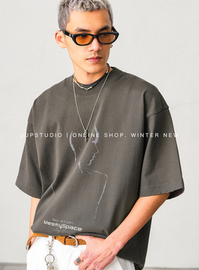 JUPSTUDIO美式复古印花短袖T恤男宽松oversize潮流休闲夏季上衣