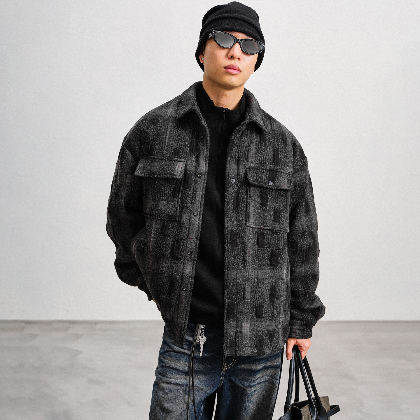 JUPSTUDIO设计感格子翻领羽绒服