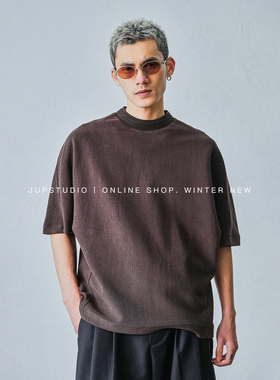 JUPSTUDIO极简风圆领短袖T恤男宽松落肩袖日系重磅面料宽松型上衣