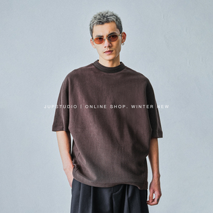 JUPSTUDIO极简风圆领短袖T恤男宽松落肩袖日系重磅面料宽松型上衣