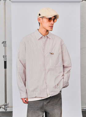 JUPSTUDIO竖条纹衬衫男内搭叠穿浅蓝色情侣长袖衬衣宽松春季外套