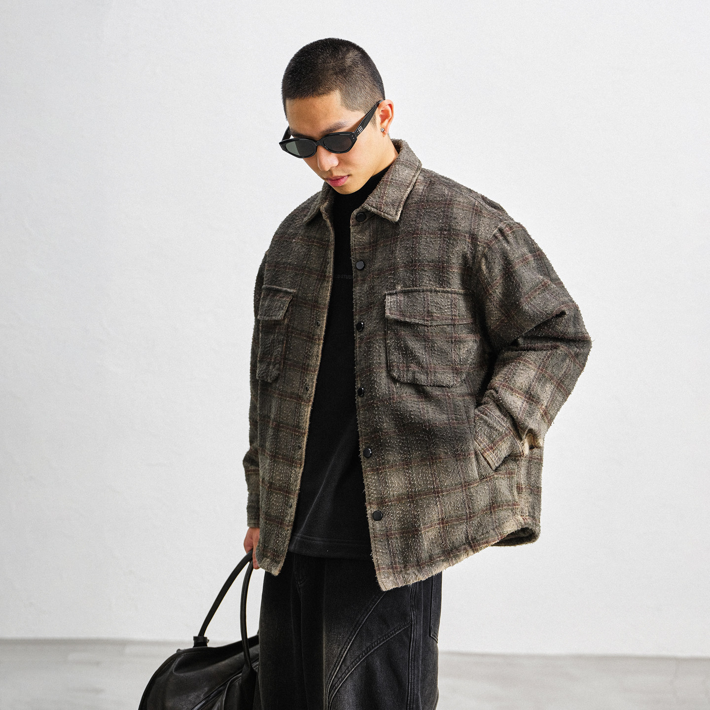 JUPSTUDIO拼色格子颗粒羽绒服男