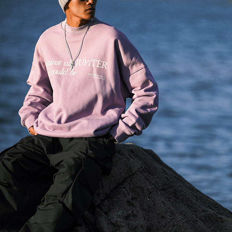 JUP美式潮牌卫衣男生冬季套头重磅加绒厚款字母印花圆领保暖上衣