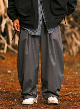 JUPSTUDIO山系户外纯色系绳直筒裤春秋宽松阔腿褶皱休闲裤男长裤