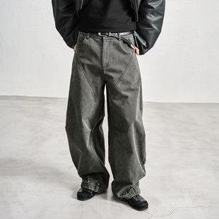 褶皱长裤 保暖宽松直筒老爹裤 男冬季 JUPSTUDIO立体裁剪加绒牛仔裤